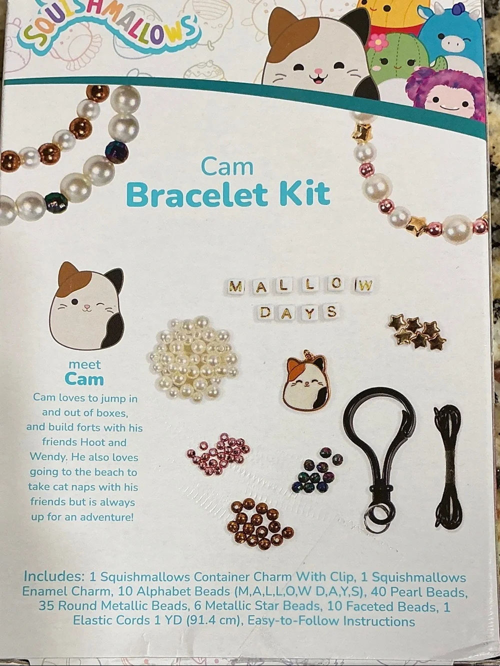 Original Squishmallows Cam the Cat Bracelet Kit with Keychain Storage Case - NIB